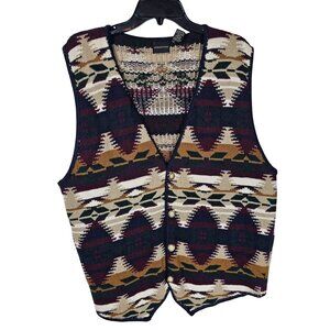 Structure 90s Vintage Southwestern Knit Vest XL Aztec Casual Preppy Academia